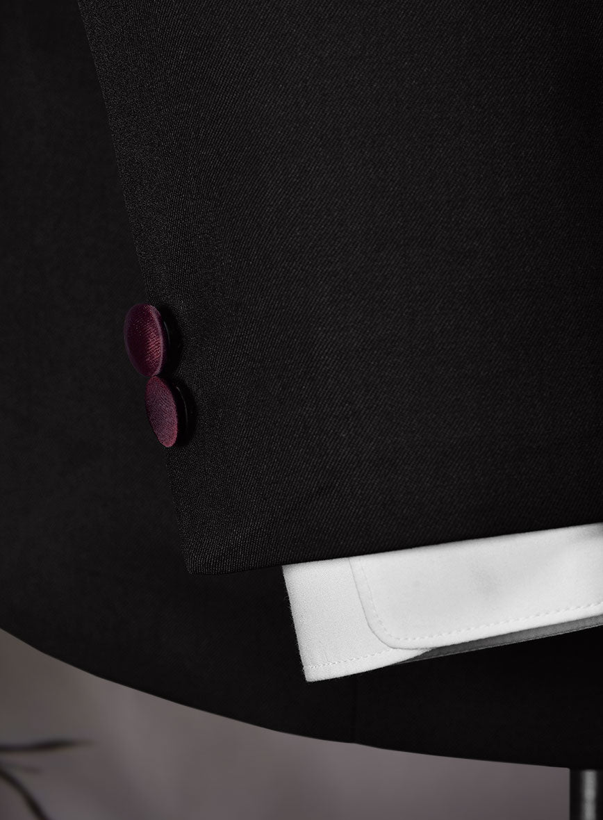 Italian Style Black Wool Tuxedo Suit - Wine Satin Trim II - StudioSuits