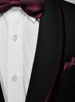 Italian Style Black Wool Tuxedo Suit - Wine Satin Trim II - StudioSuits