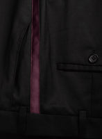 Italian Style Black Wool Tuxedo Suit - Wine Satin Trim II - StudioSuits