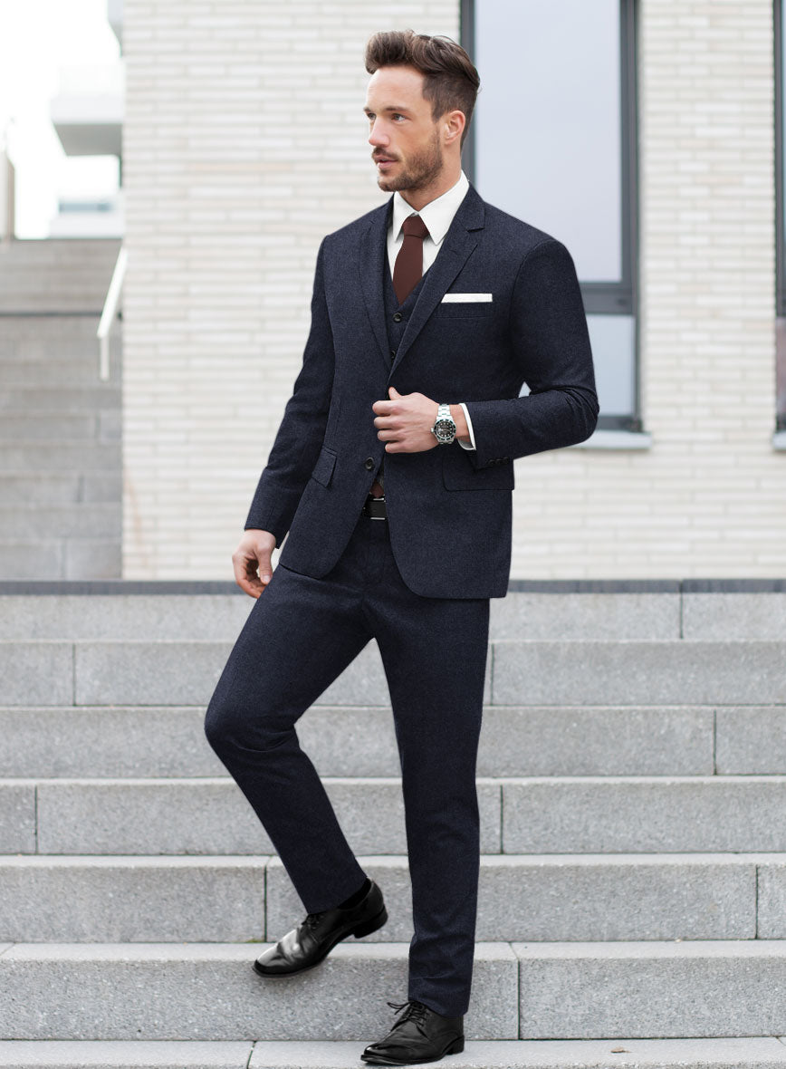 Italian Turna Dark Navy Flannel Suit - StudioSuits