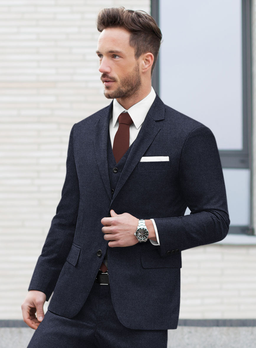 Italian Turna Dark Navy Flannel Suit - StudioSuits