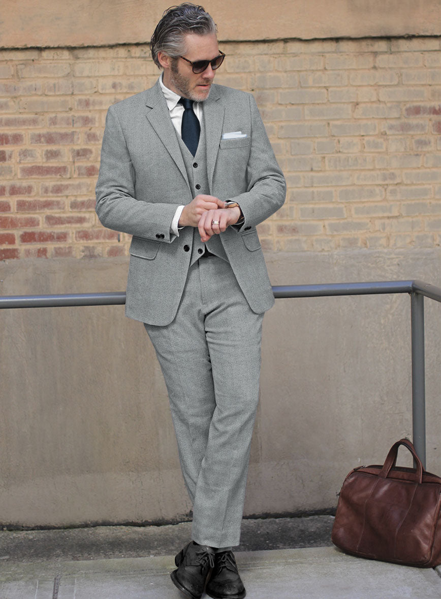 Italian Wide Herringbone Light Blue Tweed Suit