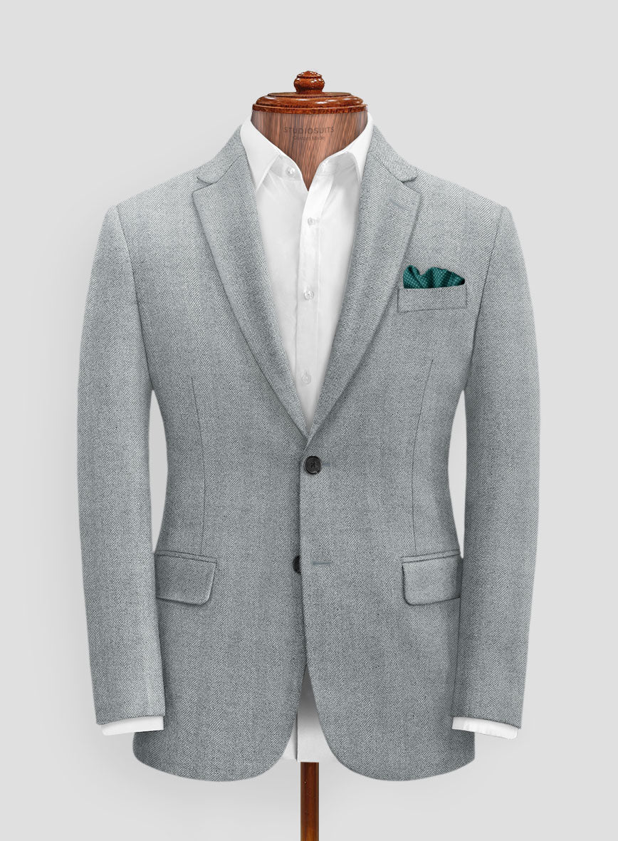 Italian Wide Herringbone Light Blue Tweed Suit