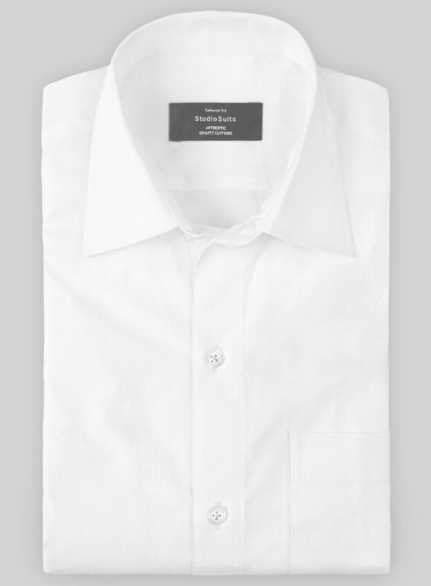 Italian Light White Slim Herringbone Shirt - StudioSuits