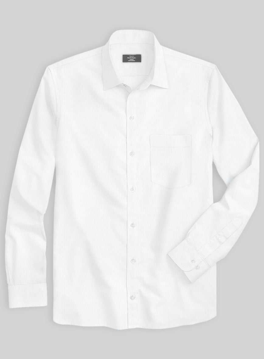 Italian Light White Slim Herringbone Shirt - StudioSuits