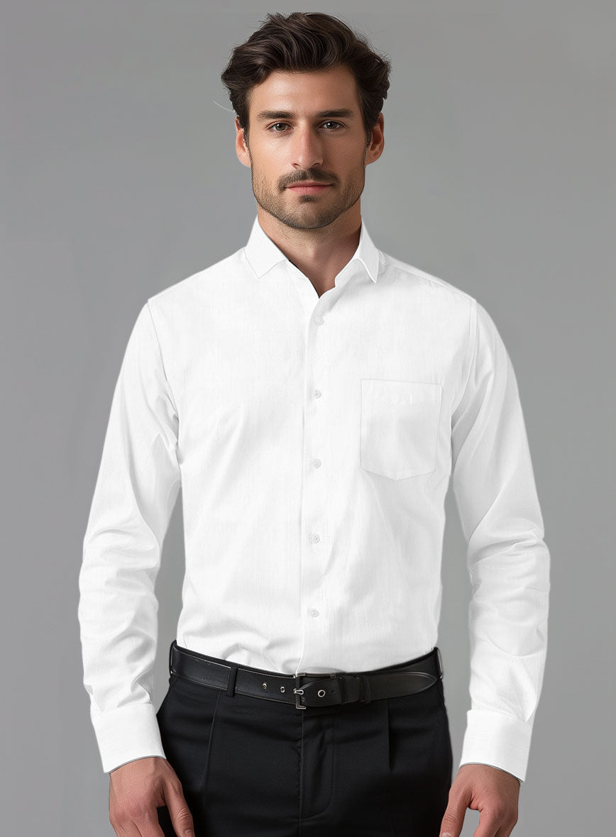 Italian Light White Slim Herringbone Shirt - StudioSuits