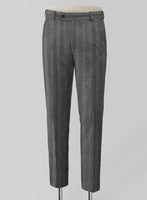 Italian Wide Herringbone Charcoal Tweed Pants - StudioSuits