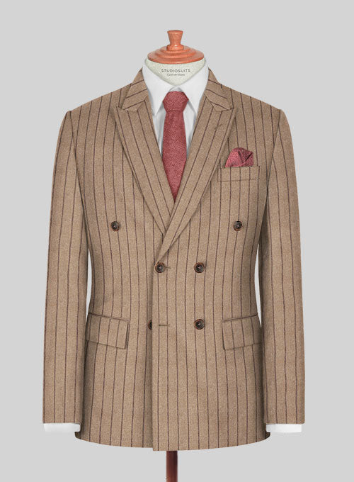 Italian Wool Cashmere Brown Stripe Jacket - StudioSuits