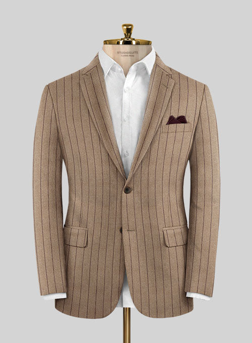 Italian Wool Cashmere Brown Stripe Jacket - StudioSuits