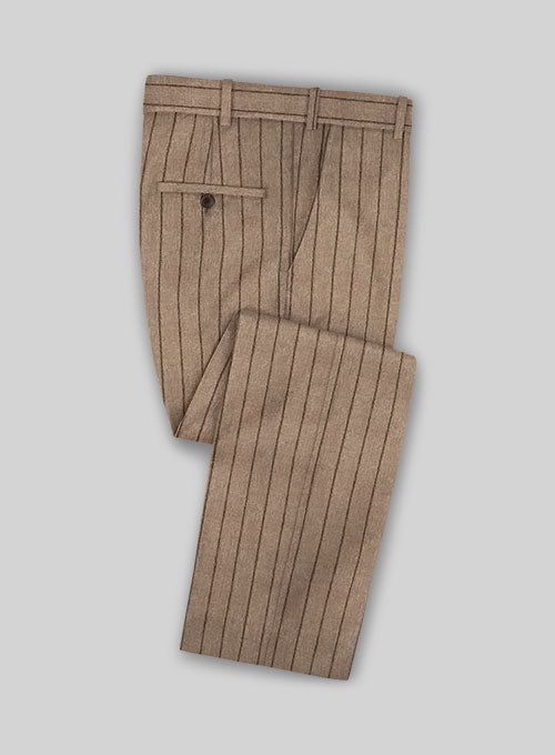 Italian Wool Cashmere Brown Stripe Pants - StudioSuits