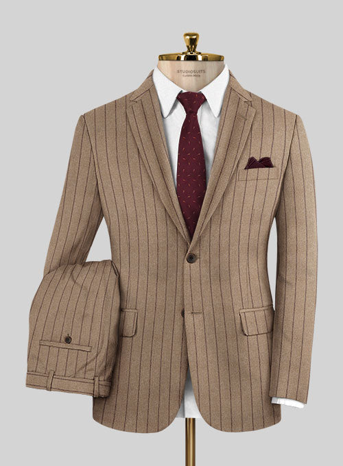 Italian Wool Cashmere Brown Stripe Suit - StudioSuits