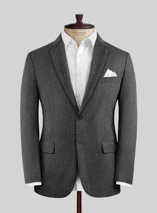 Italian Wool Cashmere Charcoal Herringbone Jacket - StudioSuits