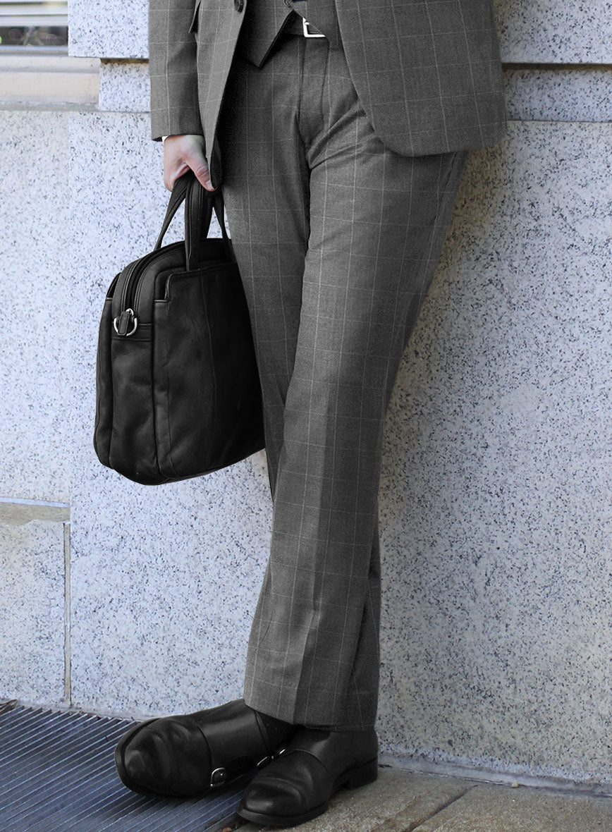 Italian Zergi Gray Windowpane Flannel Pants - StudioSuits