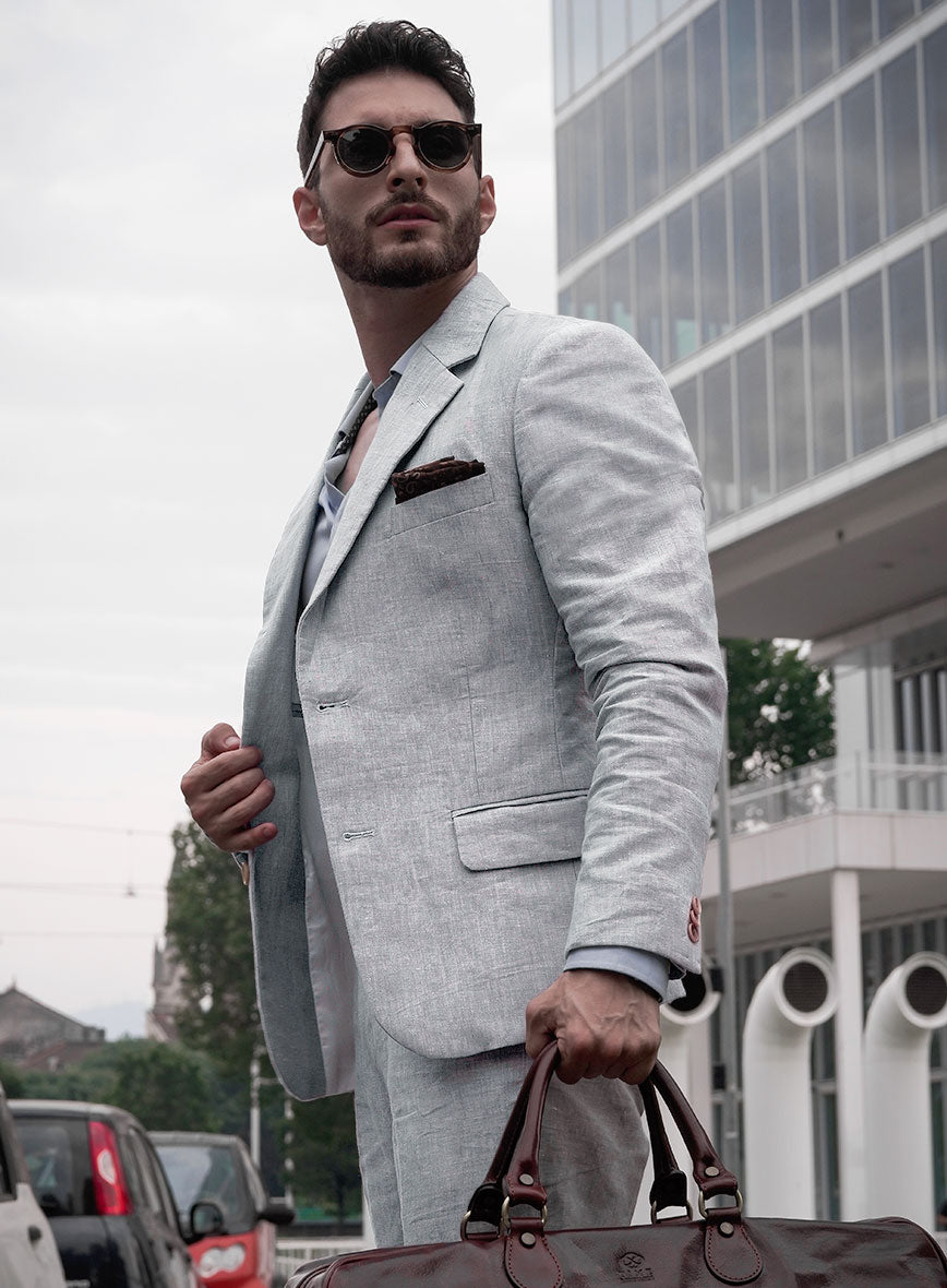 Italian Zod Light Gray Linen Suit - StudioSuits