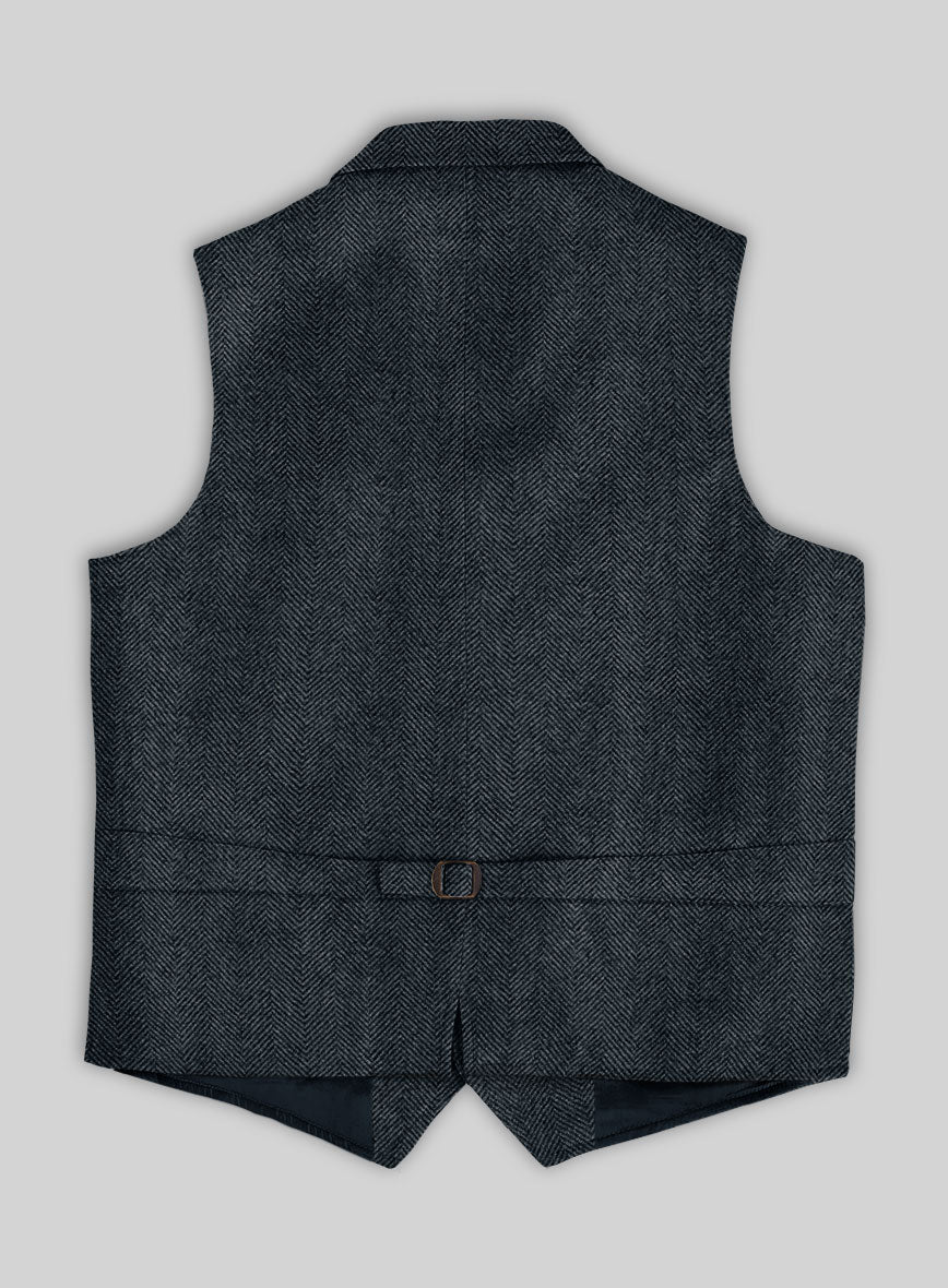 Italian Highlander Blue Herringbone Tweed Hunting Vest - StudioSuits