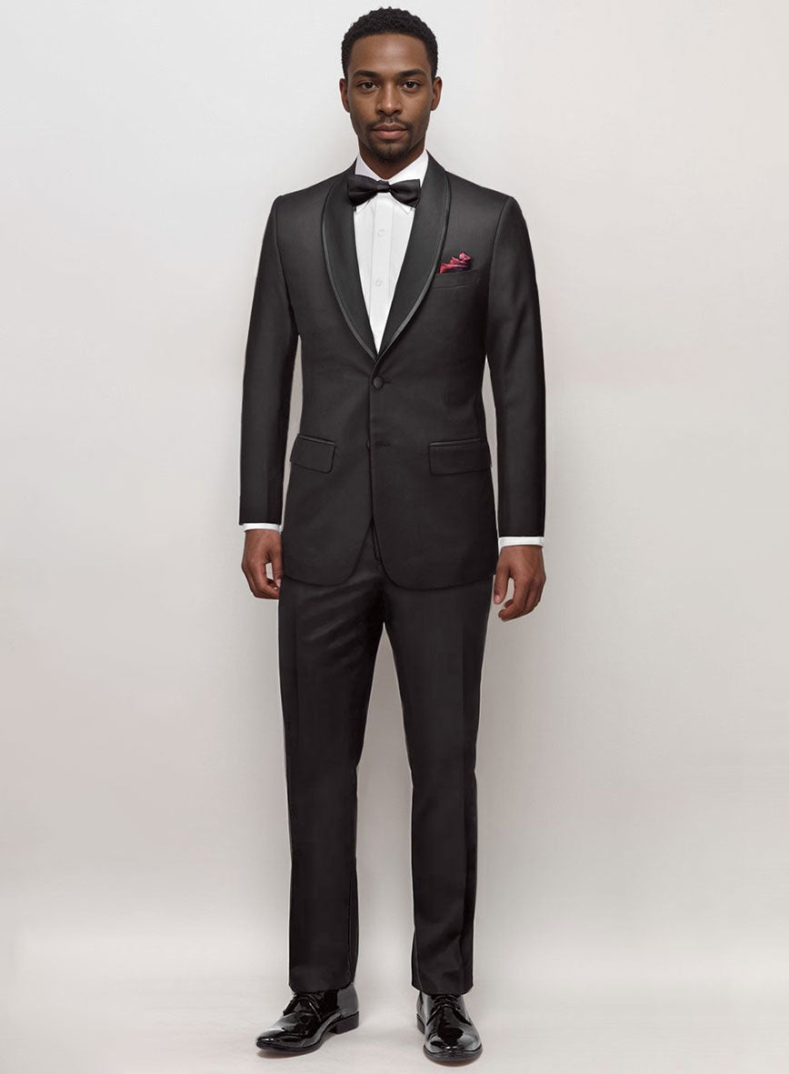 Italian Style Black Wool Tuxedo - Satin Trim - StudioSuits