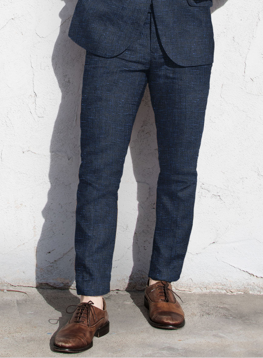 Italian Prato Blue Chambray Linen Pants - StudioSuits