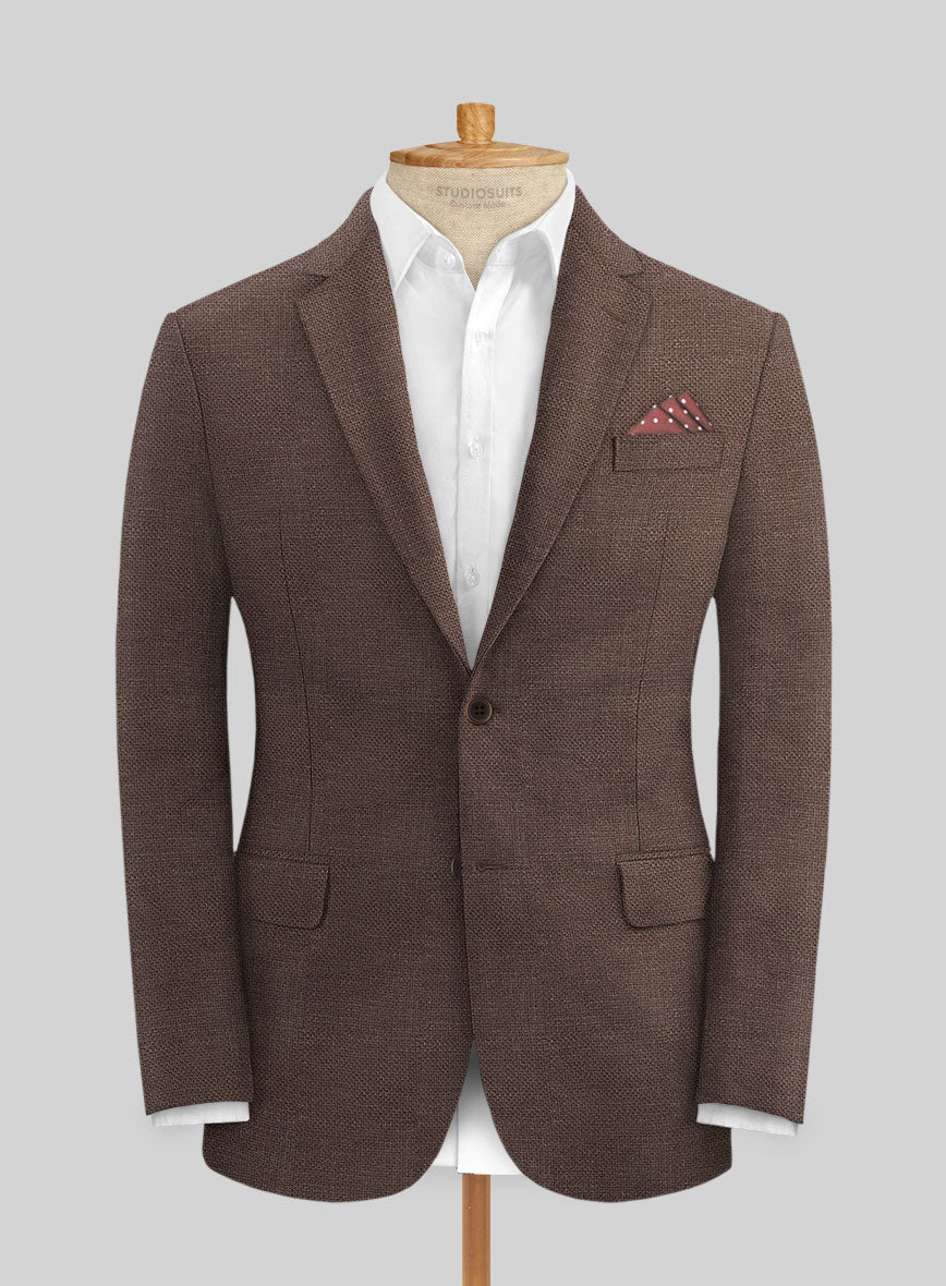 Italian Prato Brown Dobby Linen Jacket - StudioSuits