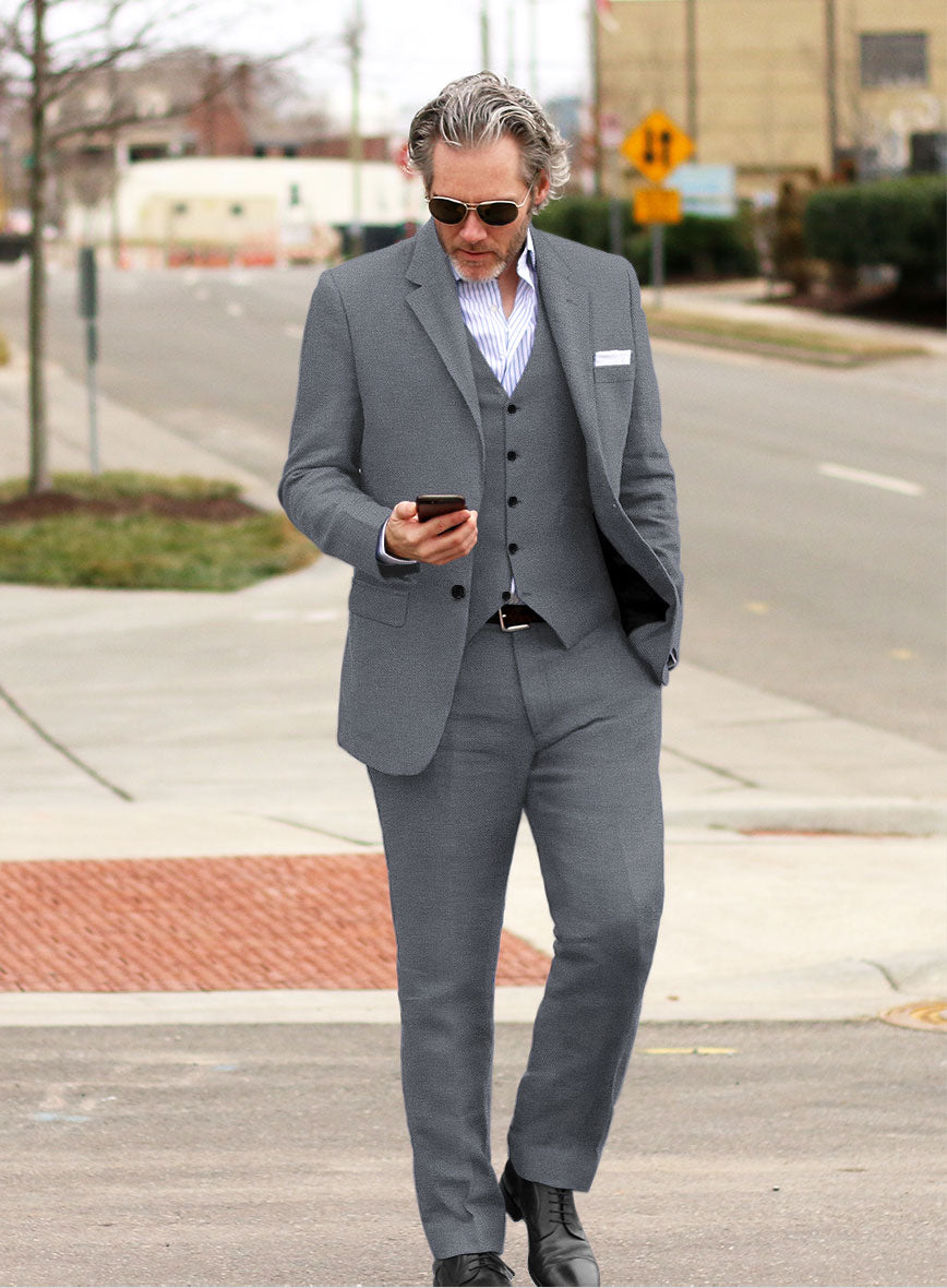 Italian Prato Gray Dobby Linen Suit - StudioSuits