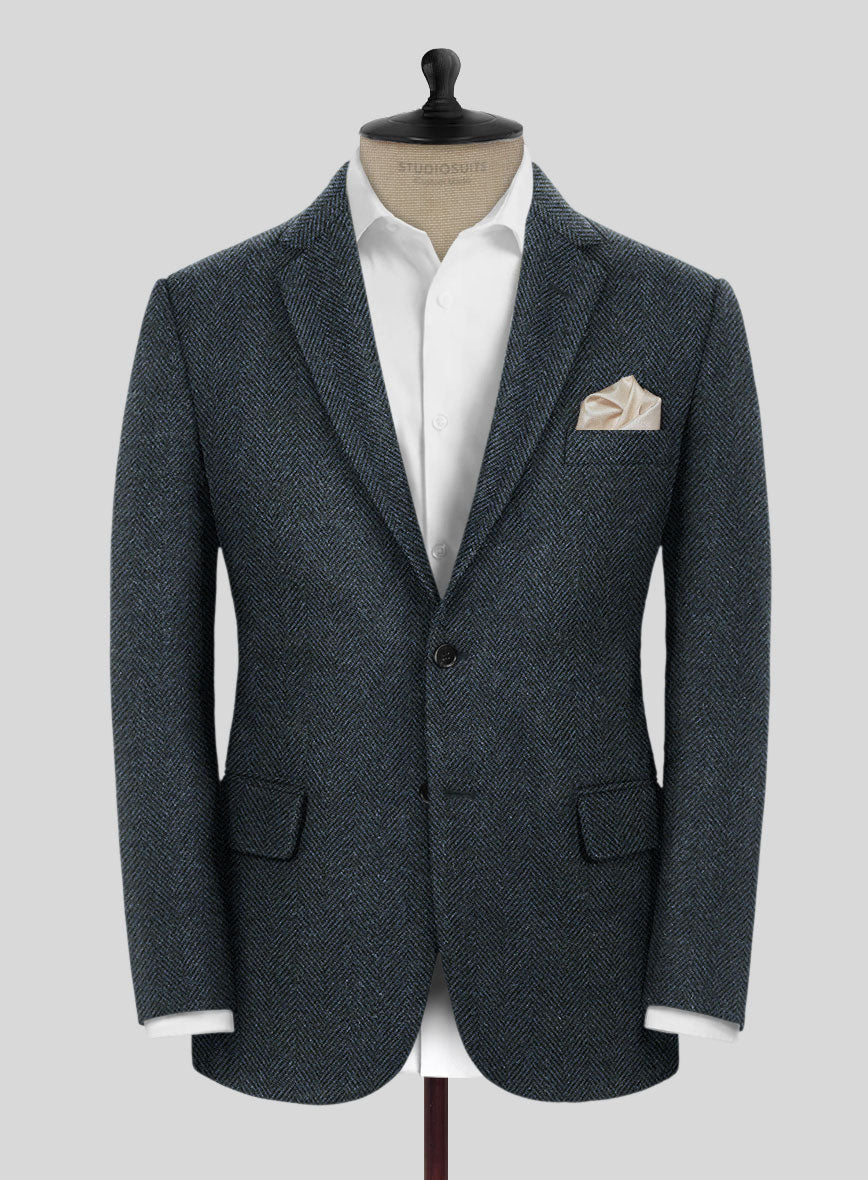 Italian Highlander Blue Herringbone Tweed Jacket - StudioSuits