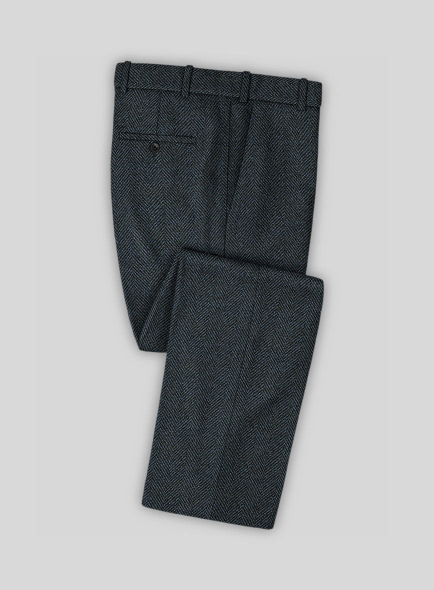 Italian Highlander Blue Herringbone Tweed Pants - StudioSuits