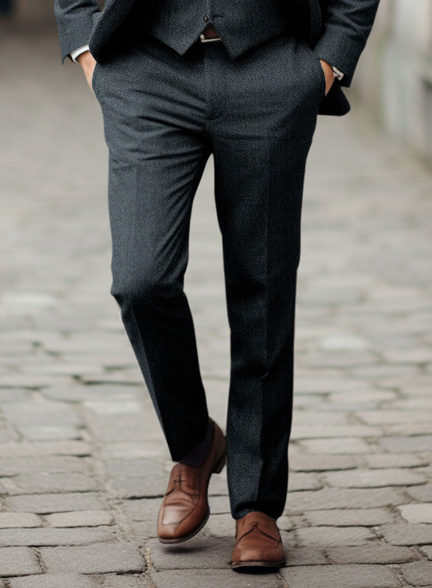 Italian Highlander Blue Herringbone Tweed Pants - StudioSuits