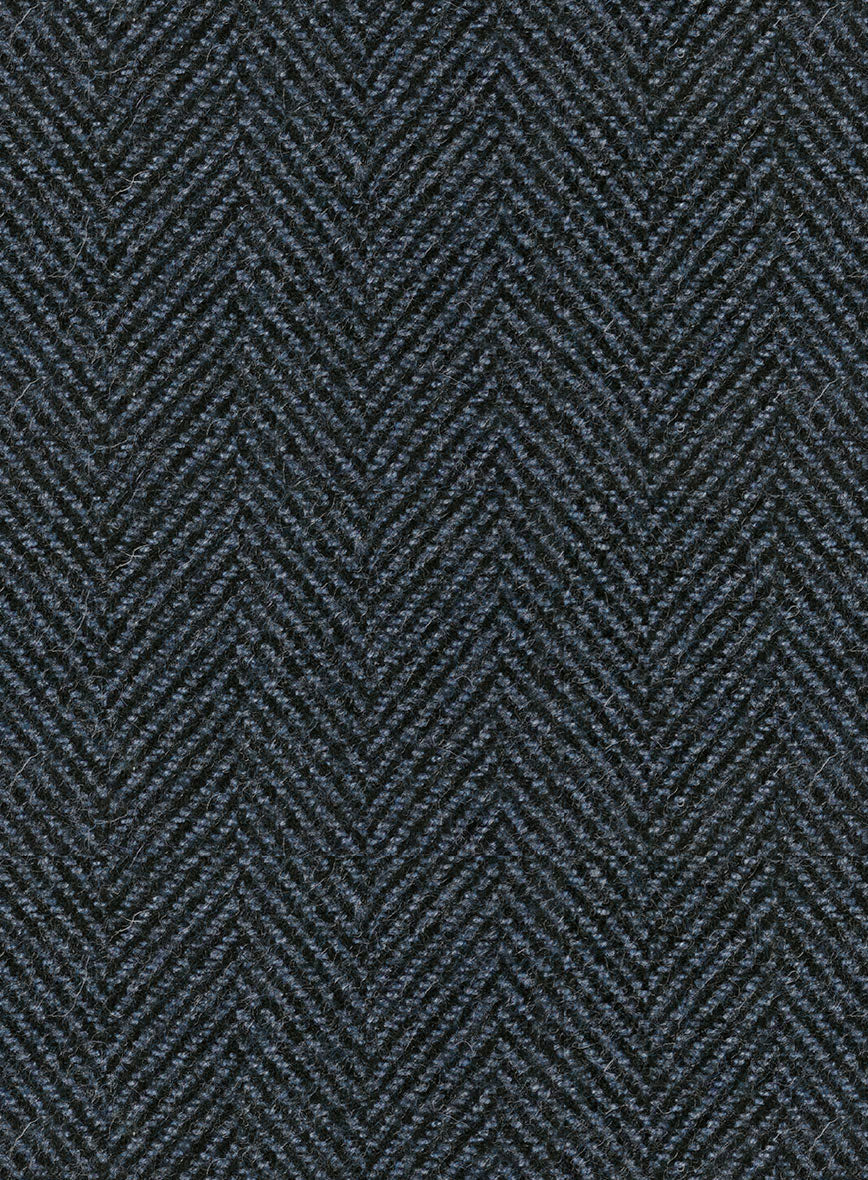 Italian Highlander Blue Herringbone Tweed Pea Coat - StudioSuits