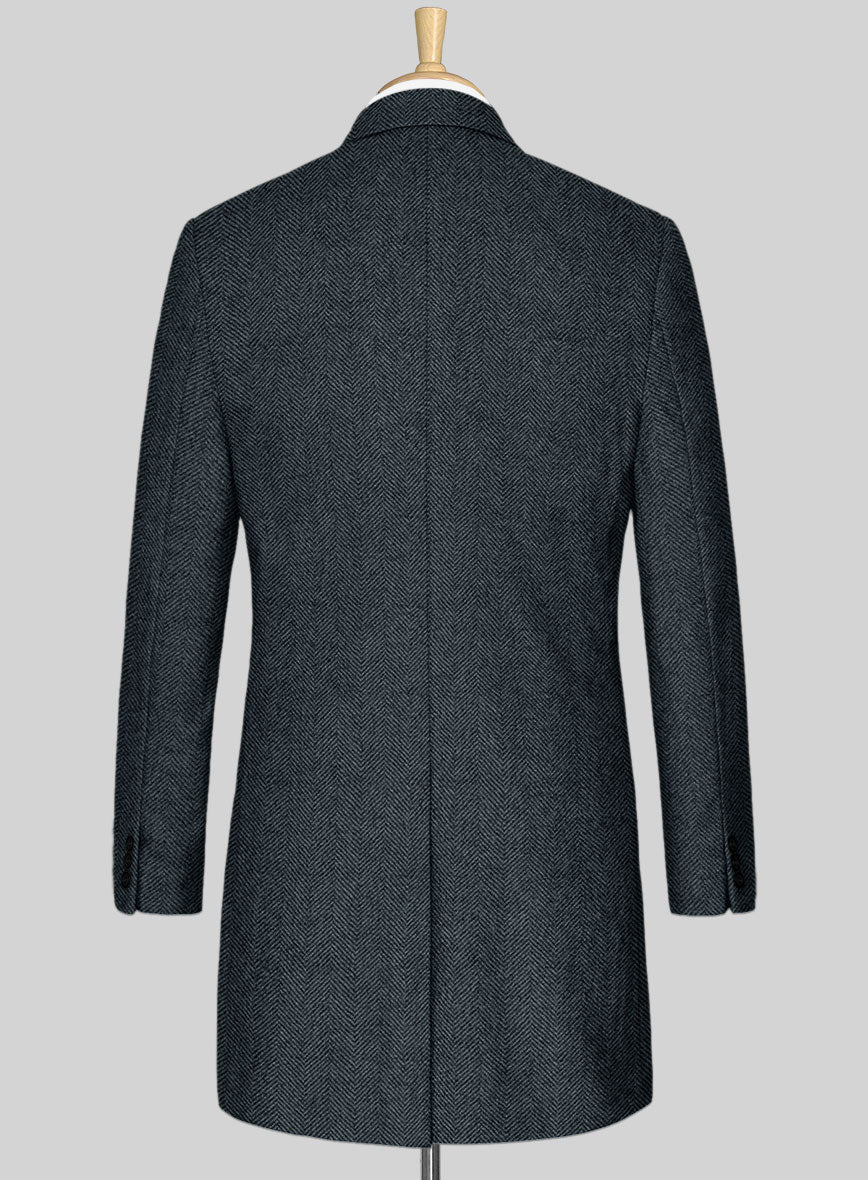 Italian Highlander Blue Herringbone Tweed Overcoat - StudioSuits