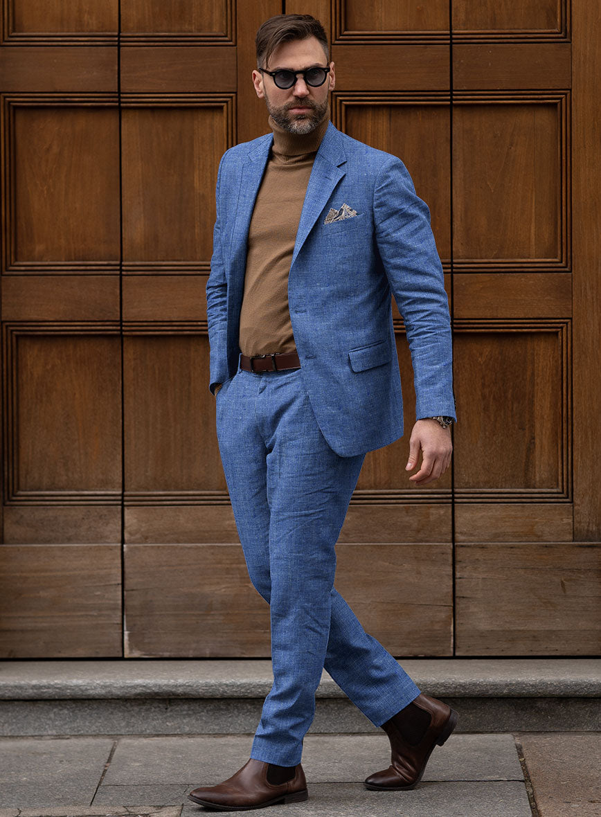 Italian Linen Smoked Blue Suit - StudioSuits