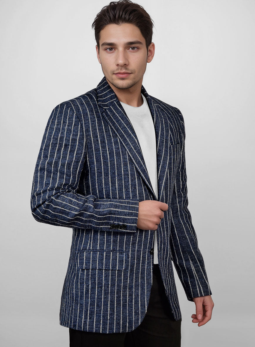 Maestro Volis Stripe Linen Wool Silk Jacket - StudioSuits