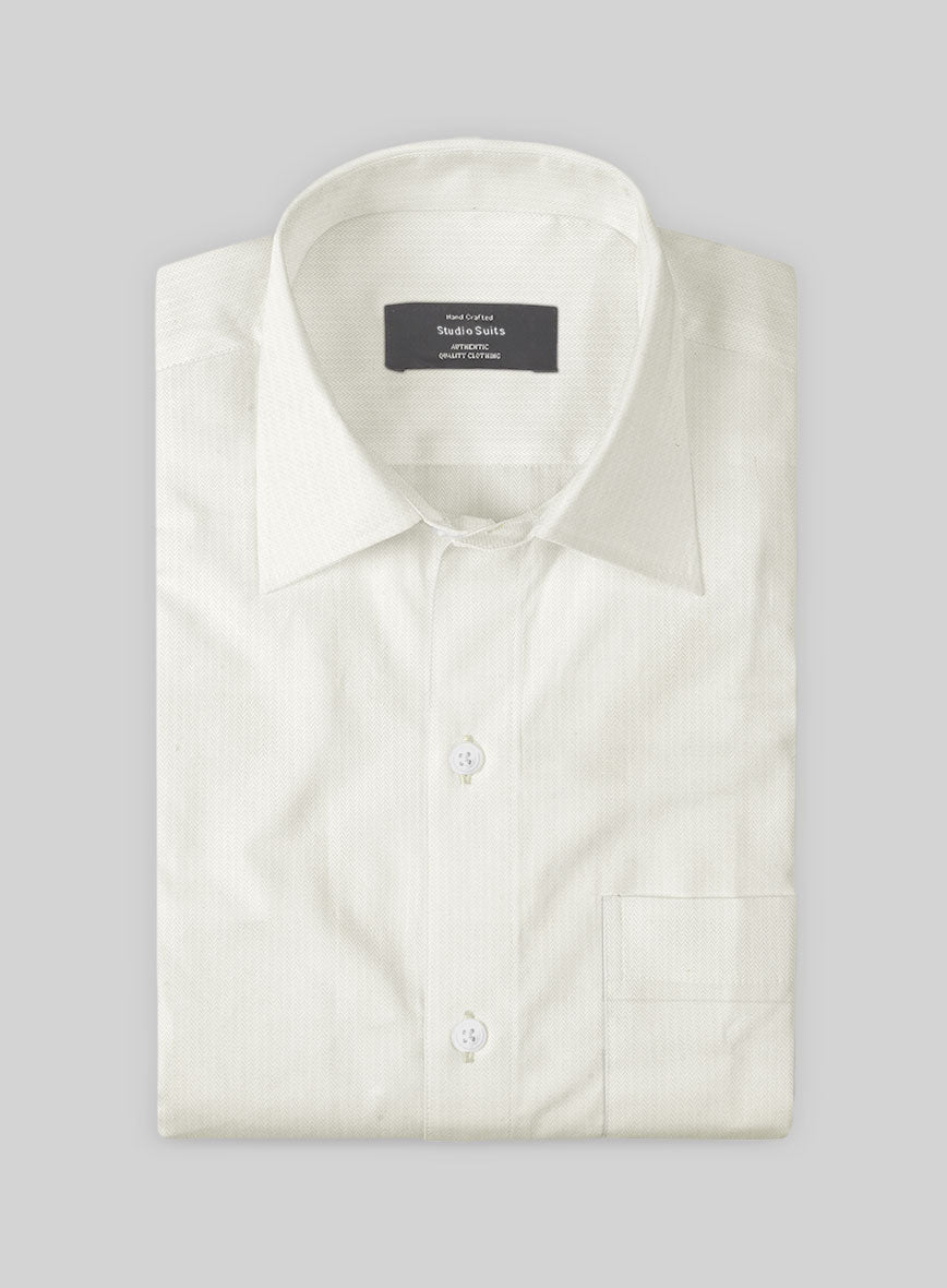 Ivory Herringbone Cotton Shirt - StudioSuits