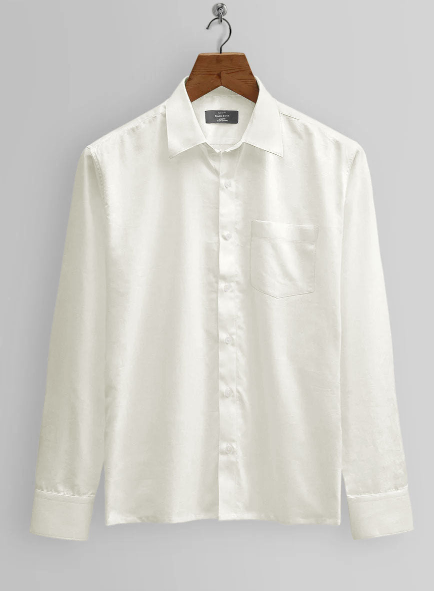 Ivory Herringbone Cotton Shirt - StudioSuits