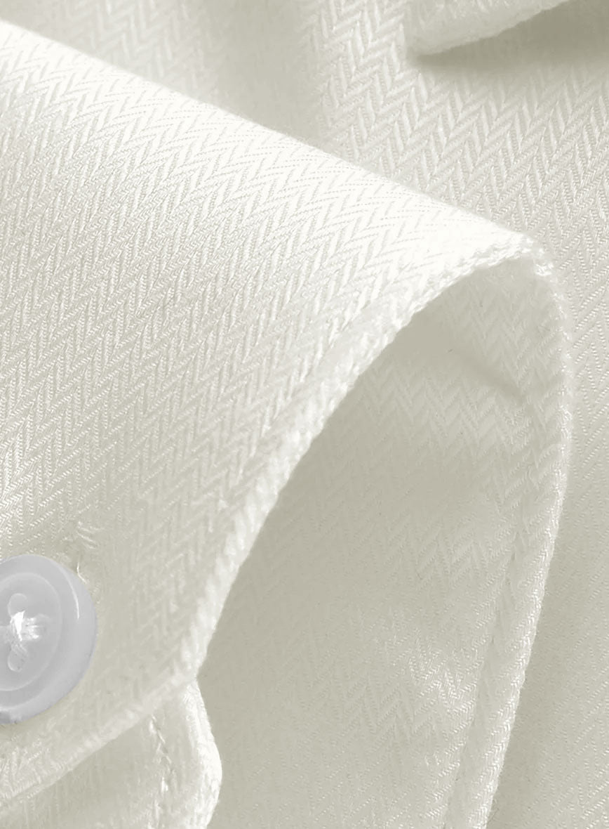 Ivory Herringbone Cotton Shirt - StudioSuits