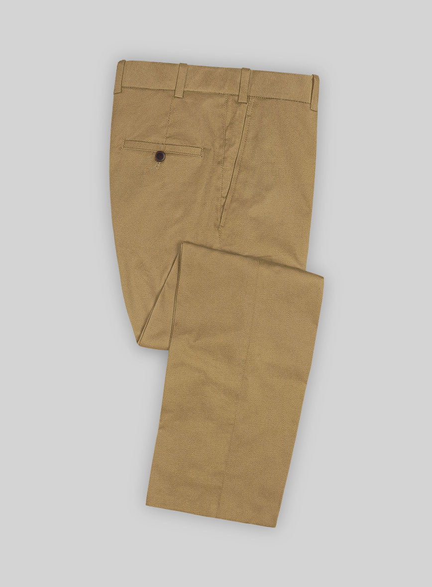 Khaki Feather Cotton Canvas Stretch Pants - StudioSuits