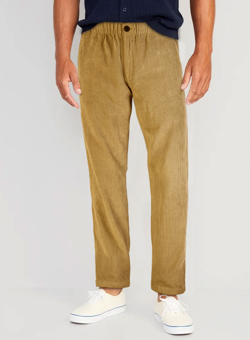 Khaki Stretch Pin Corduroy Easy Pants - StudioSuits