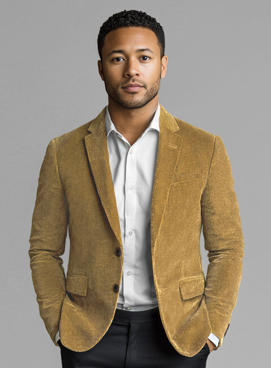 Khaki Stretch Pin Corduroy Jacket - StudioSuits