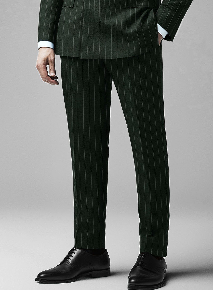 Kingsman Double Breasted Green Stripe Wool Suit - StudioSuits