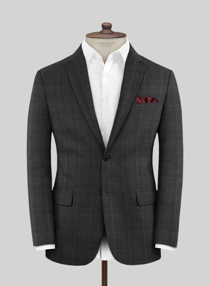 Lanificio Zegna Trofeo Bonsus Charcoal Checks Wool Jacket - StudioSuits