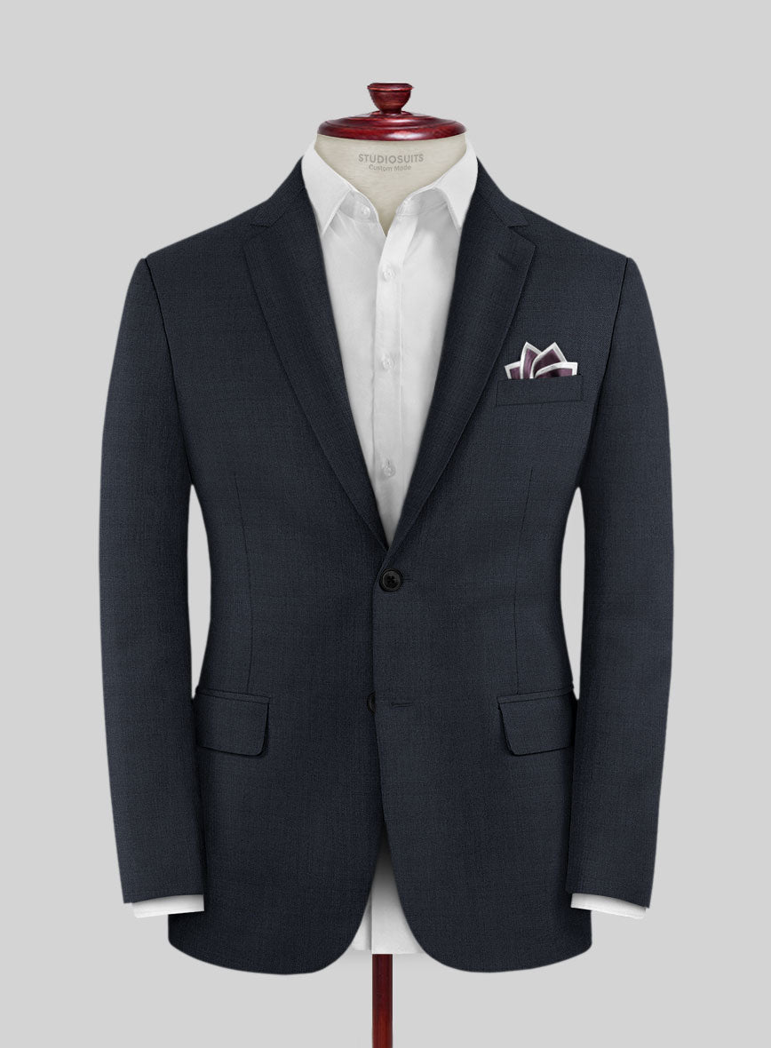 Lanificio Zegna Trofeo Sharkskin Navy Blue Wool Jacket - StudioSuits