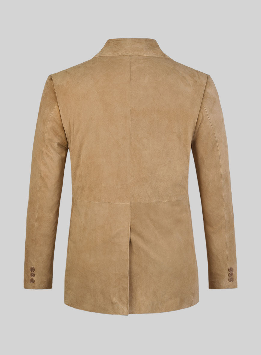 Latte Beige Suede Leather Pea Coat - StudioSuits