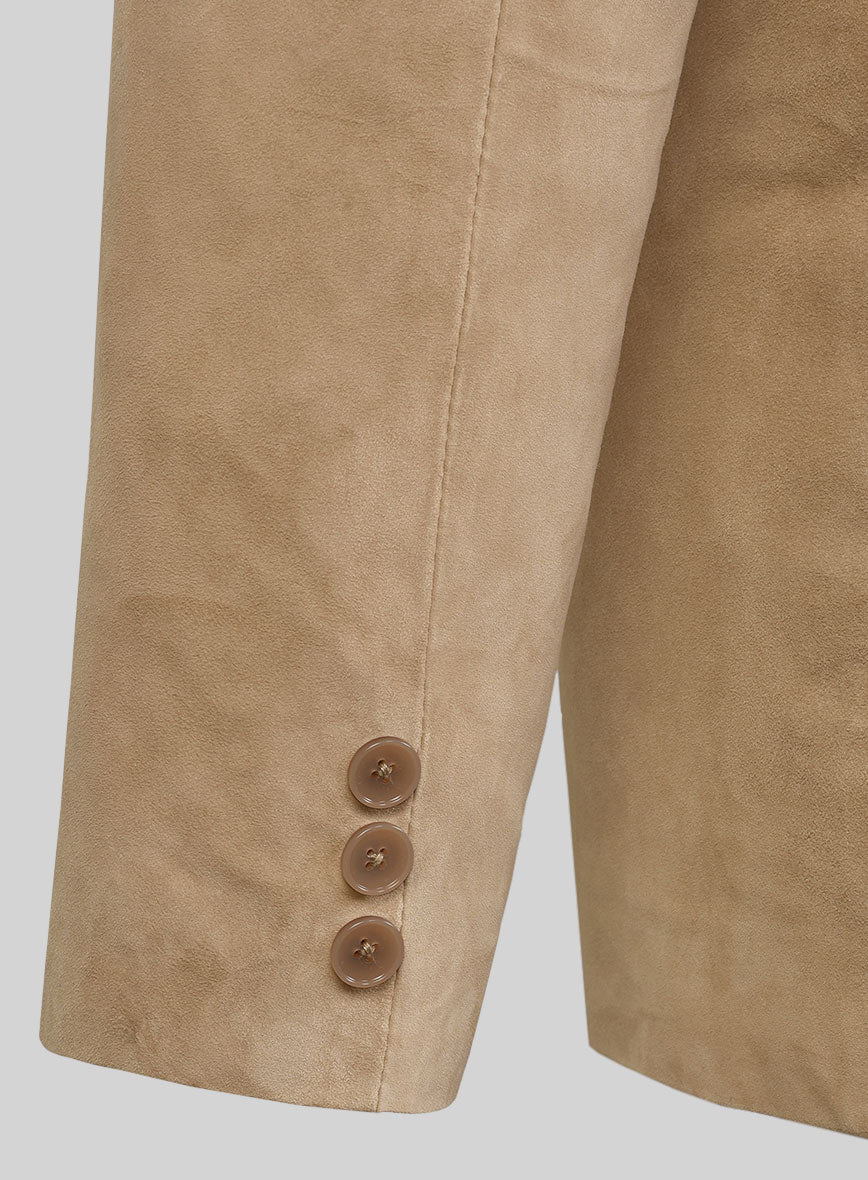 Latte Beige Suede Leather Pea Coat - StudioSuits