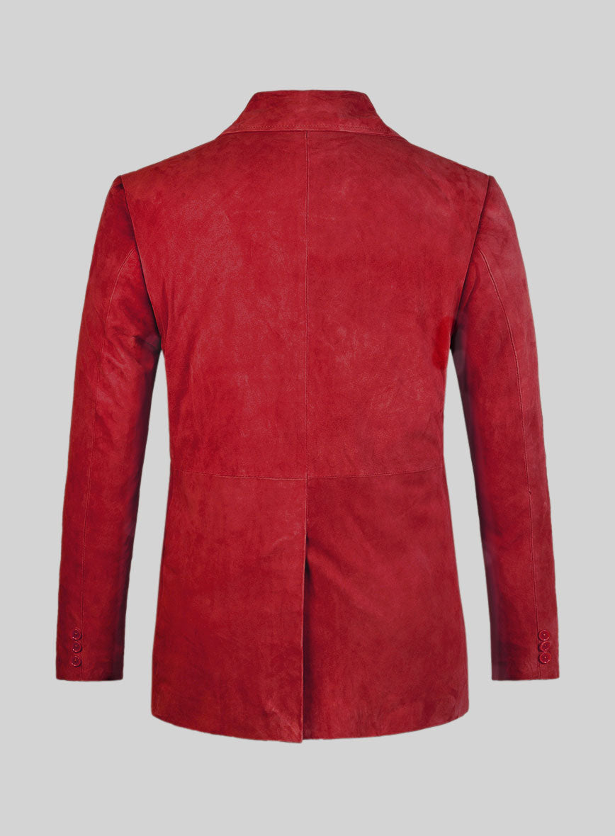 Lava Red Suede Leather Pea Coat - StudioSuits