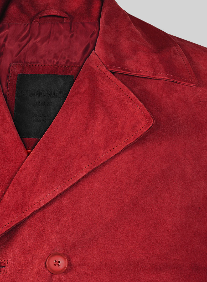 Lava Red Suede Leather Pea Coat - StudioSuits