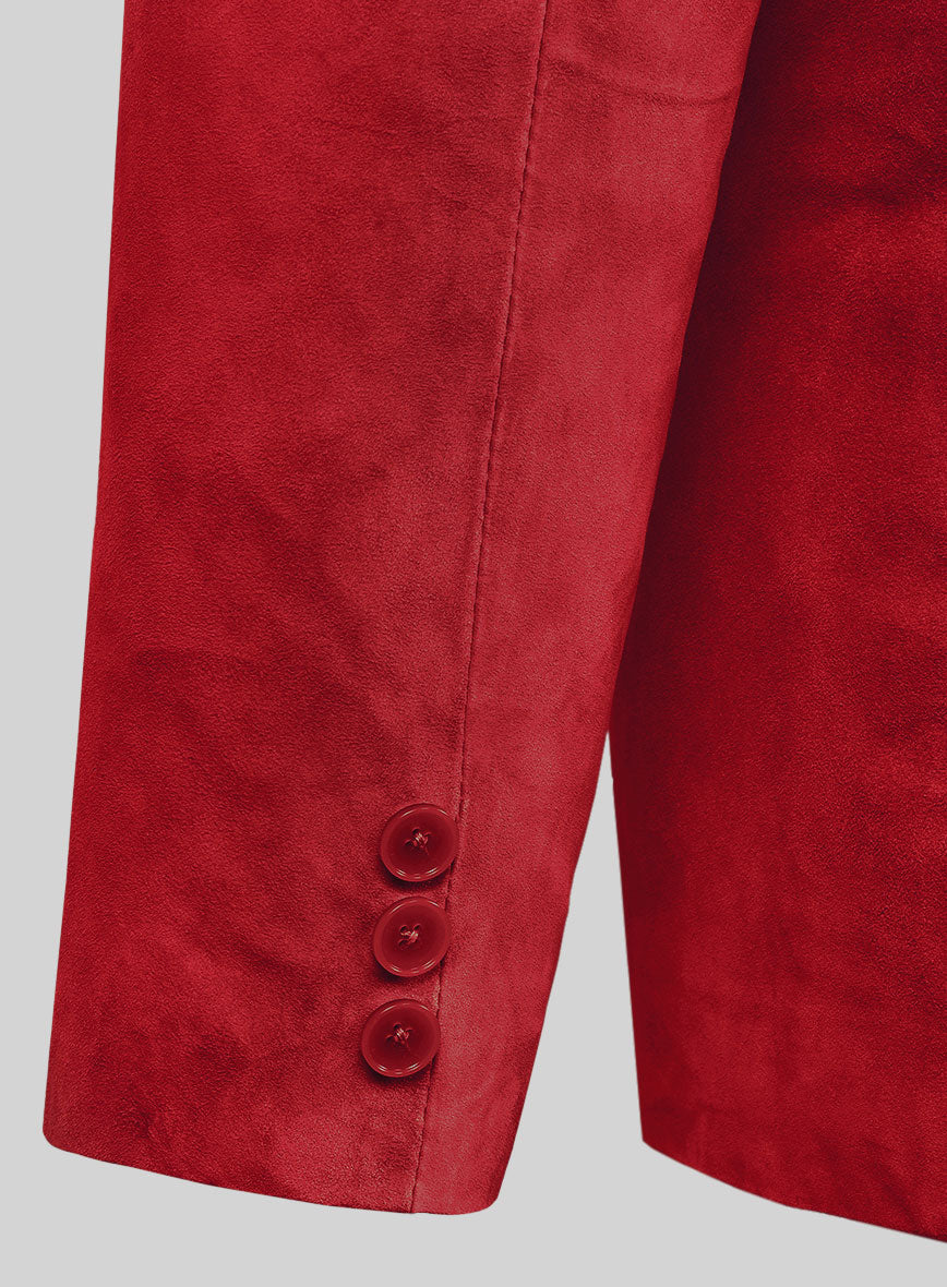 Lava Red Suede Leather Pea Coat - StudioSuits