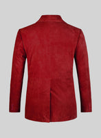 Lava Red Suede Leather Pea Coat - StudioSuits
