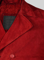 Lava Red Suede Leather Pea Coat - StudioSuits