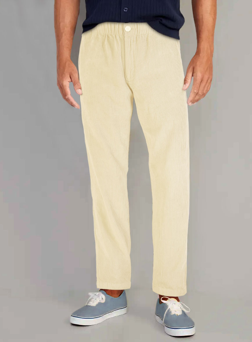 Light Beige Stretch Pin Corduroy Easy Pants - StudioSuits