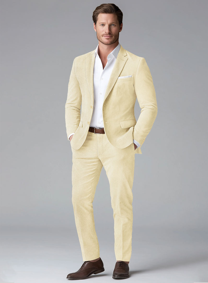 Light Beige Stretch Pin Corduroy Suit - StudioSuits