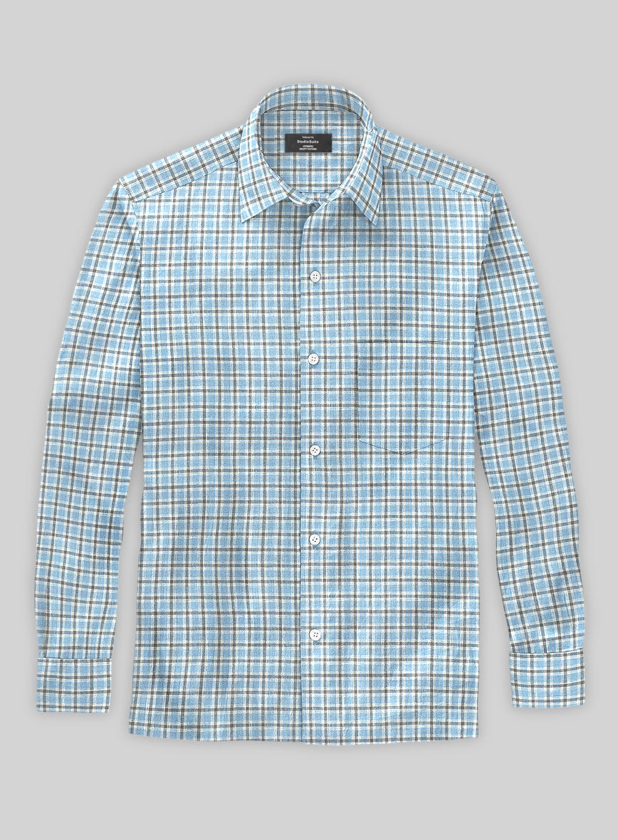 Light Blue Checks Linen Shirt - StudioSuits