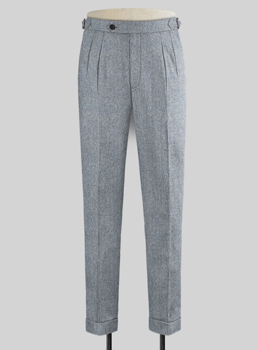 Light Blue Denim Highland Tweed Trousers - StudioSuits